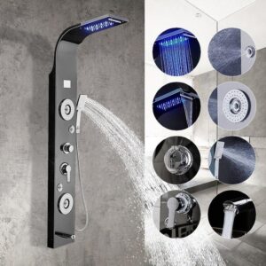 ( طلب مسبق ) شاور بانل 600 مضيئة بشاشة ديجيتال بمجموعة جيت علوى و عدد 2 مجموعة جيتات خلفية وسماعة بالخرطوم والمحول اللون أسود منتج مستورد