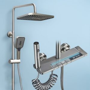 ( طلب مسبق ) شاور سيستم بيانو 4 مخرج الخلاط ليد مضيئ وشاشة 21071 عامود دش بالخلاط اللون جراي مستورد