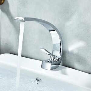 ( طلب مسبق ) خلاط حوض 1003 Resp بقنطرة عالية منحنية بإرتفاع 19.5 سم و بطول 20 سم بمقبض للتحكم فى المياة اللون كروم منتج مستورد من ريسب