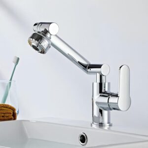 ( طلب مسبق ) خلاط حوض ديكور 2 نظام برأس متحركة 360 درجة مقاس 50 مم لتدفق المياة و مقبض جانبى إرتفاع 15 سم و قنطرة بطول 20 سم اللون كروم منتج مستورد