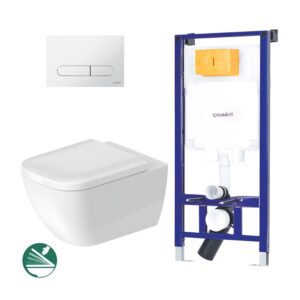 ( طلب مسبق ) خزان دفن شاسية كامل بالوش مع قاعدة معلقة هابي دي سيديلي ذاتي الغلق ابيض من ديورافيت WF7202015010