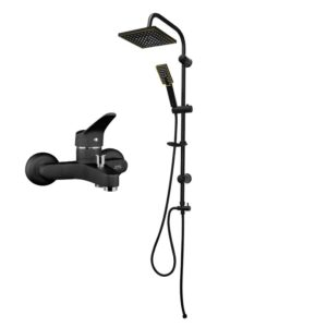 ( طلب مسبق ) طقم دش عامود دش 2 × 1 هولندا مربعة و خلاط بانيو ايجى اللون أسود من ايبو ميكس