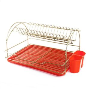 ( طلب مسبق ) مطبقية - سلة اطباق جاسمين احمر × نحاسى 20205 عدد 2 دور ورف صفاية وصفاية للملاعق منتج مستورد صنع فى تركيا من كيوا ميتال