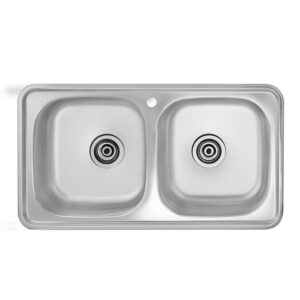 ( طلب مسبق ) حله - حوض مطبخ ستانلس ستيل 304 كورى 2 عين موديل CICO USD 870 مقاس 87 × 48سم سمك 0.6 مم عمق 18.5سم بالصرف 3 بوصة من سيسو هانز