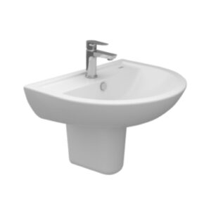 حوض روزيتا 034445 بالفايظ و بفتحة للخلاط وبعامود نصف ركبة مقاس 45 × 36.5 سم من ساني بيور