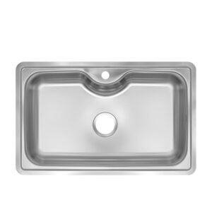 حوض مطبخ استانلس تركي اينوفا E8050 شفة فلات 80 × 50 سم بمجموعة الصرف 3 بوصة وفتحة للخلاط